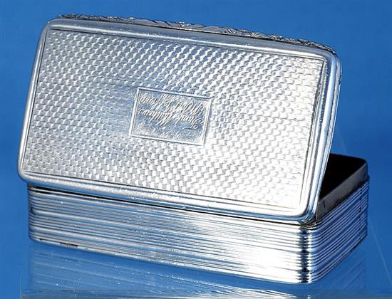 A William IV silver snuff box, by Taylor & Perry, Length 88mm Weight: 3oz/94grms